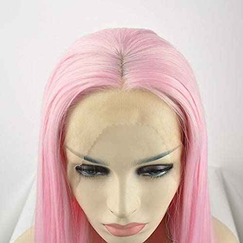xiweiya Long Pink Lace Front Wig Straight Pastel Pink Synthetic 13x3 Lace Front Wig Middle Part Glueless Wig Natural Hairline Heat Resistant Fiber for Women, Drag Queen Cosplay Makeup Party 24 Inch