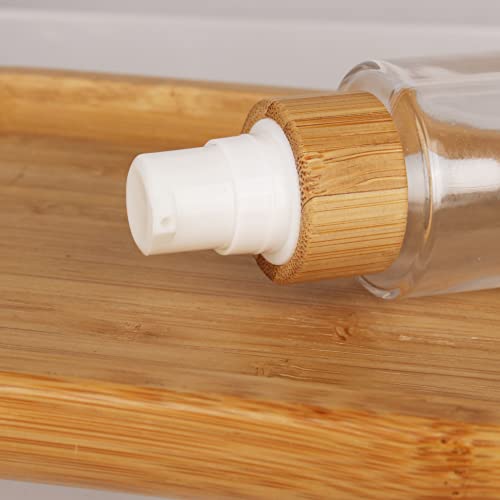 COSIDEA 6 pcs Empty 2oz / 60ml bamboo lids clear glass bottle with lotion pump dispenser, refillable emulsion cosmetic cream bottles, toiletries refill travel container