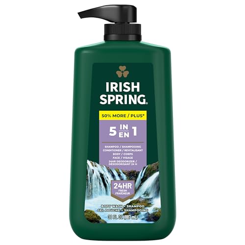 Irish Spring Active Scrub 30 oz & 5 in 1 Body Wash for Men 30 oz 4-Pack Bundle
