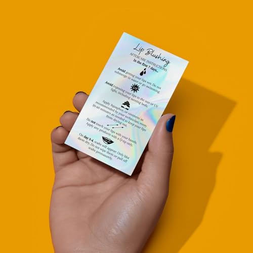 Lip Blush Aftercare Instructions Card | 50 Pack | 2x3.5" inches Business Card Size | Lip Glow Lip Blush PMU Lip Tint Lip Tattoo | Holographic Design
