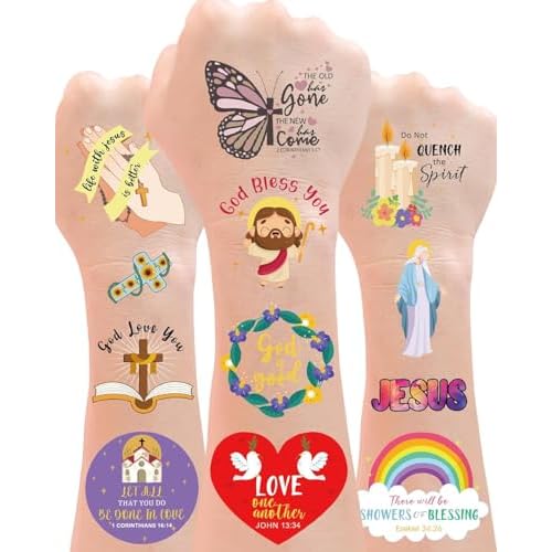 Christian Bible Verse Temporary Tattoos Stickers,20 Sheets 132 Pieces Bible Themed Tattoos Stickers Party Decoration Supplies