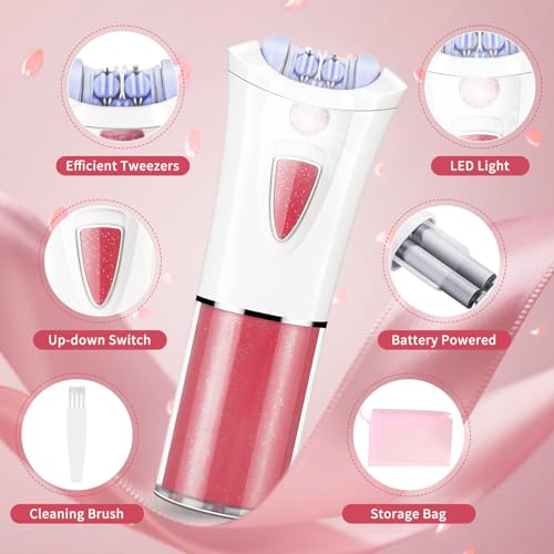 Facial Epilator for Women - 2026 Upgraded Cordless Hair Removal Device with LED Light - Painless Electric Tweezers - Face Epilator Hair Remover for Face/Chin/Lip/Arms/Legs/Bikini Line for Smooth Skin
