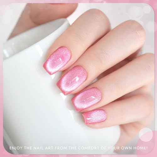 GAOY Cat Eye Gel Nail Polish, 16ml Pink Glitter Holographic Nail Polish with Magnet, Reflective Translucent UV Gel, 2280 Electric Pink