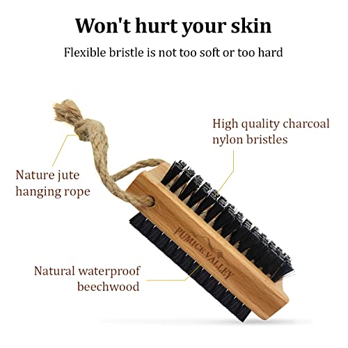 Beechwood Nail Brush with Charcoal Nylon Bristles - Double-Sided for Fingernails and Toes