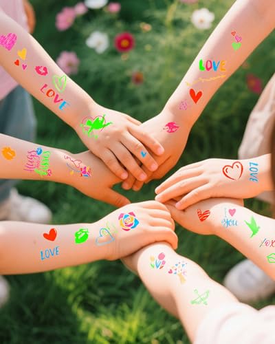 Glow in the Dark Temporary Tattoos, 8 Sheets 120+ Neon Designs