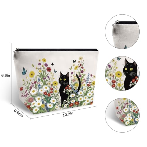 Black Cat Makeup Bag for Women - Travel Cosmetic Organizer