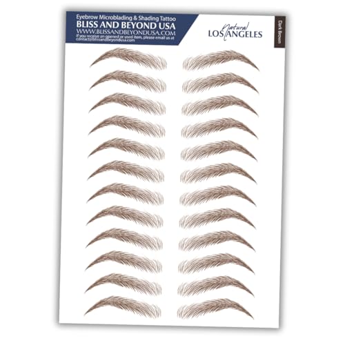 Bliss and Beyond USA | Waterproof Eyebrow Tattoo Stickers. A real hair stroke look. Hair replacement without surgery. Solution for hair loss. Bushy eyebrow tattoos. (New Los Angeles, Dark Brown)