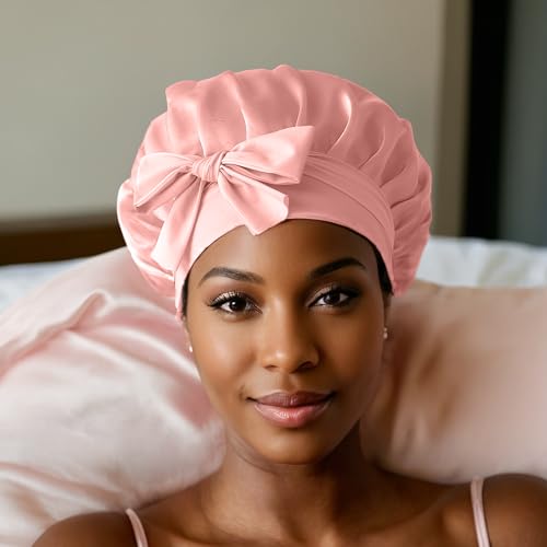 Silk Bonnets 100% Mulberry Silk Sleep Cap Breathable & Adjustable Sleeping Caps Non Slip Silk Hair Wrap Women Night Cap for Curly Hair with Elastic Tie Band Silk Satin Turban