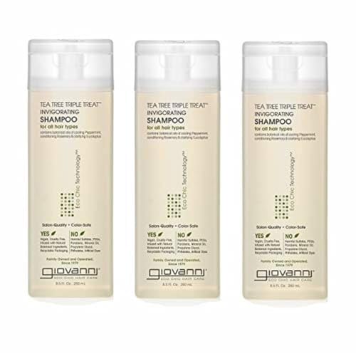 GIOVANNI Tea Tree Triple Treat Invigorating Shampoo - Cooling Peppermint, Eucalyptus & Rosemary, Strengthen & Rejuvenate Hair & Scalp, Salon Quality, Paraben Free, Tea Tree Shampoo - 8.5 oz (3 Pack)