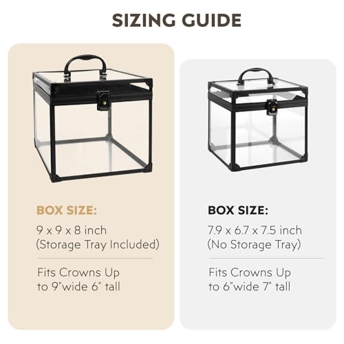 9inches Wide Pageant Crown Box Tiara Carrying Case Extra Large with Sash Holder Clear Acrylic Display Case,Toiletry and Cosmetic Organizer (Black, 230 * 230 * 190mm)