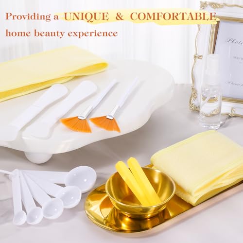 31 Pcs Esthetician Supplies for Facials,4 Gold Esthetician Bowls 4 Fan Brushes Esthetician Large Gold Serving Bowls 12 Compressed Facial Sponge 4 Spa Headbands 4 Flat Brushes for Women Face Cleansing