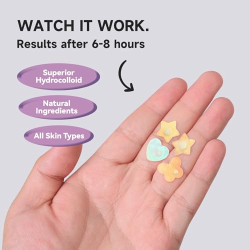 Cute Pink Heart Pimple Patch with Salicylic Acid, Hydrocolloid Pimple Stickers Iridescent Colors 48 Pcs, Fashion Zits Blemishes Breakouts Patches