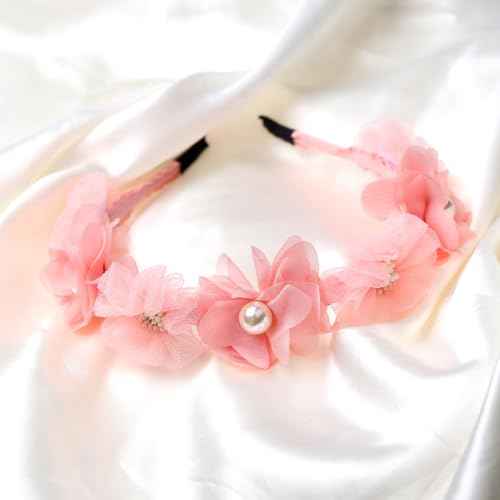 Flower Headband Spring Summer Hair Accessories for Women Girls, Pink Rose Flowers Hair Bands Pearls Elegant Decoration Headdress Party Wedding Supplies Non Slip Head Band 1 Pcs