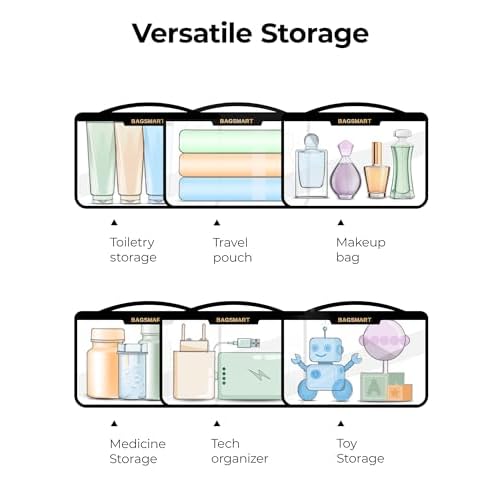 BAGSMART TSA Approved Toiletry Bag, Clear Travel Toiletry Bag, Makeup Cosmetic Pouch Bag for Women Quart Size Compliant Bag Organizer for Travel Essentials (Black Pack of 1,)