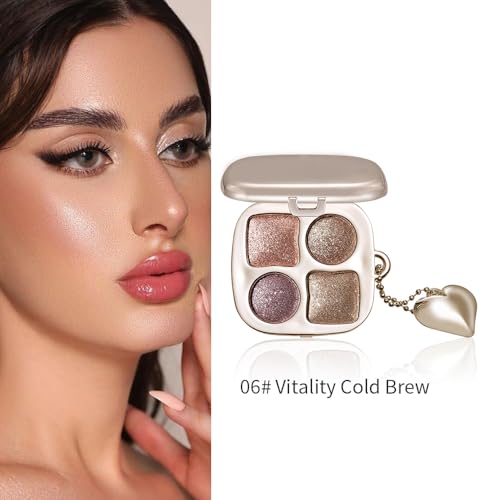 Rose Gold Metallic Eyeshadow Palette with Mirror – 4 Shimmer Shades