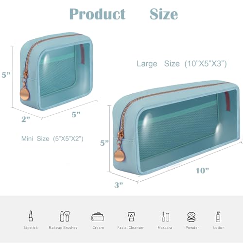 Birthday Gifts | Initial Clear Make Up Bag Travel Toiletry Bag Clear Makeup Bag Cosmetic Travel Beach Bag Car Organizer Essentials for Women Men | Gifts for Girlfriend Teacher | 3 Pcs Blue A