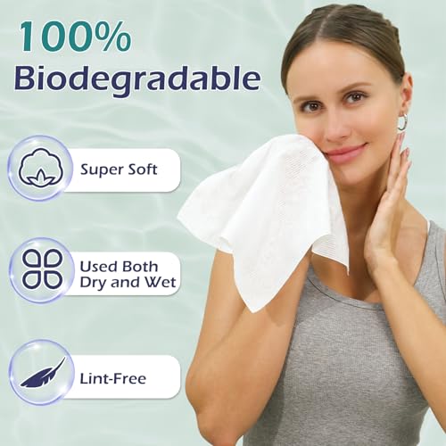 Disposable Face Towel, Clean Towel, Extra Large 12" x 10", Soft Dry Wipe Face Wash, Makeup Remover, Biodegradable Towelette for Sensitive Skin 320 Count (4 Pack)