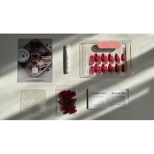GelTech¢â Press-On Nails - "That Girl" | Red Jelly Cateye | Medium Almond, Soft Gel Nails | 30 Nails in 15 Sizes