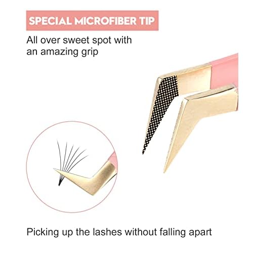 Ms.Queen Lash Tweezers for Eyelash Extensions,Precision 4Pcs Fiber Tip Grip 45 90 Degree L-Shaped Boot Curved Isolation Eyelash Tweezers Set
