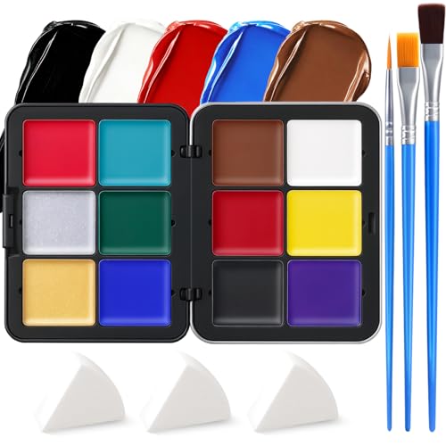 LSxia 16-Color Face & Body Paint Kit with Sponges & Brushes – Halloween SFX Makeup Palette