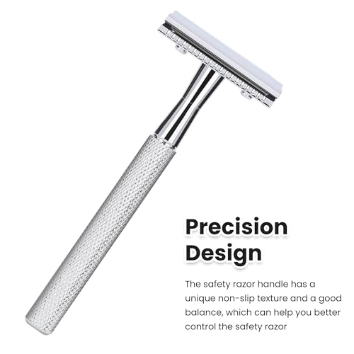 Single Blade Safety Razor With 10 Premium Stainless Steel Blades Double Edge Safety Razors For Men, Smooth Wet Shave Experience, Glossy Silver