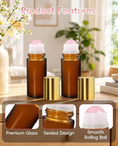 Rose Quartz Roller Bottle Set - 2x50ml Refillable Glass Oil Applicators