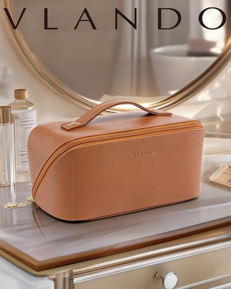 VLANDO Makeup Bag 9.1" Travel Toiletry Organizer Brown
