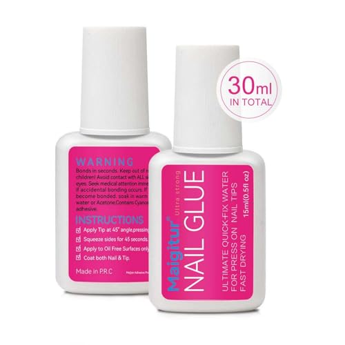 Maigitur 30ML Strong Nail Glue for Press-On & Acrylic Nails, Quick Dry, Long Lasting, No UV Light Needed (Nail Bond Brush)