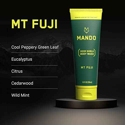 Mando Odor Shield Body Wash - 24 Hour Control - Removes Odor Better than Soap - SLS and Paraben Free, Skin Safe - 8.5 Ounce (Mt Fuji)