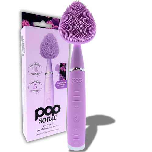 Clover Facial Cleansing Device Lavender Silicone Facial Cleaner & Exfoliator w/ 8000 Vibrations Per Minute, 5 Speeds, USB Rechargeable Face Cleaning Scrubber & Skincare Tool with Case