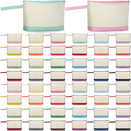 Silkfly 48 Pcs Cotton Canvas Makeup Bags Canvas Cosmetic Zipper 10.2 x 5.5 x 2 Inches Blank DIY Pouch Bag Bulk with Bottom Pencil Case Travel Toiletry Pouch for Women (24 Colors)