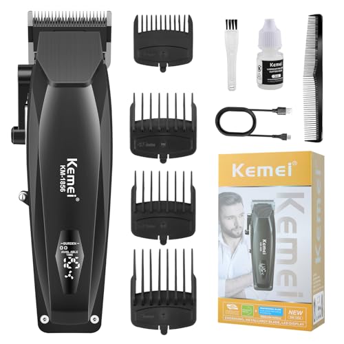 KEMEI KM-1856 Professional Hair Clipper for Men Cordless Hair Cutting Kits, Hair & Beard Trimmer, Adjustable Blade Barber Clippers with USB Rechargeable, Gift for Men