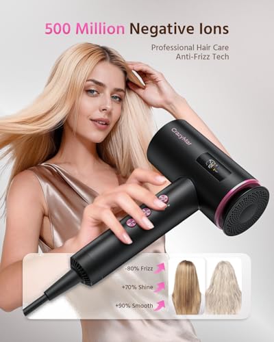 CrazyMar 1800W Ionic Hair Dryer with Smart Mode & Cold Shot – Fast Drying, Quiet, Lightweight for Men & Women