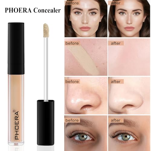 PHOERA Foundation, PHOERA Contour Palette,Shades with Highlighter & Bronzer & Blush,Up to 24 Hour Fresh Wear,PHOERA Concealer Primer Powder (104+105+ #002 Contour/Buff Beige+Sand+#002)