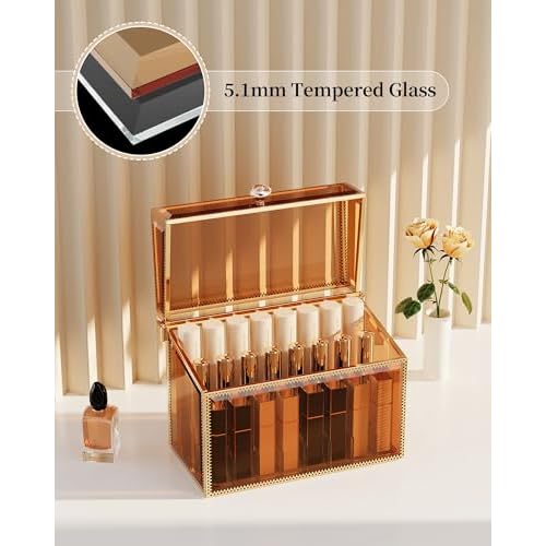 Youdepot Lipstick Organizer Holder - 24 Spaces, Tempered Glass Lip Gloss and Perfume Organizer,Vanity Lipstick Holder and Organizer.