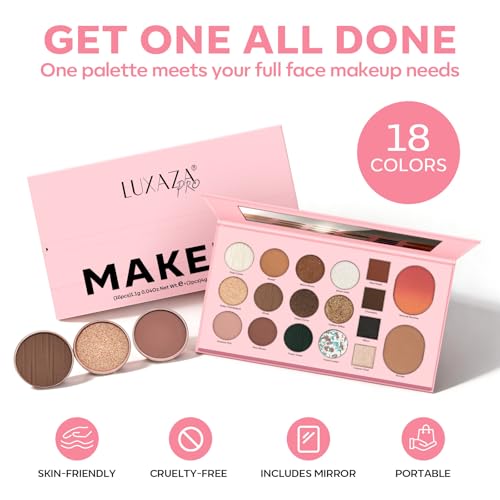 LUXAZA PRO 5-in-1 Eyeshadow Palette with Blush & Highlighter - 18 Shades