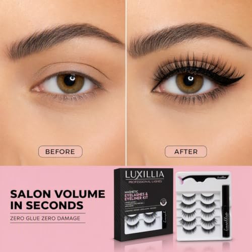 Luxillia Magnetic Eyelashes Kit - 7 Natural Eye Lash Sets with Applicator