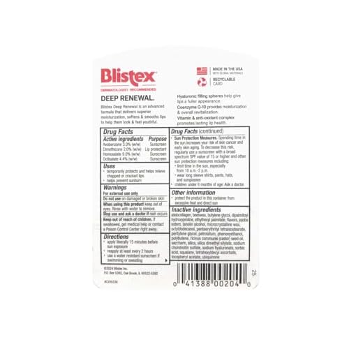 Blistex Deep Renewal Lip Protectant Sunscreen Balm, 0.13 Ounces (3.69g) (Value Pack of 12)