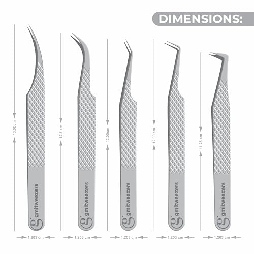 GMI Lash Tweezers - Set of 5 Eyelash Tweezers - Stainless Steel Eyelash Extension Tweezers - Multipurpose Lash Tweezers for Eyelash Extensions for Individual., T1122