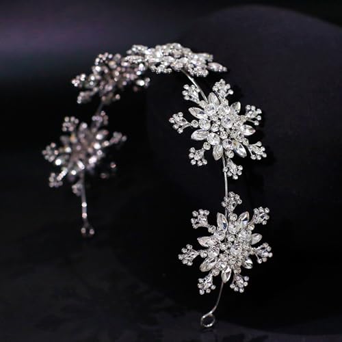 Xerling Silver Crystal Snowflake Christmas Headband Exquisite Snow Hairband Wedding Hair Hoop Accessories Xmas Headpiece Rhinestones Headwear for Women Girl
