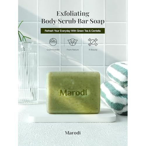 Body Scrub Bar Soap, 7 Oz (200g), Korean Exfoliating Body Wash Bar with Green Tea & Centella Extract, Subtle Fruity Citrus Scent, Deep Cleaning, Moisturizing & Refreshing, Sunrise Mist