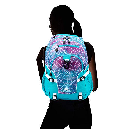 High Sierra Loop Backpack, Travel, or Work Bookbag with tablet sleeve, One Size, Sequin Facets/Bluebird/White