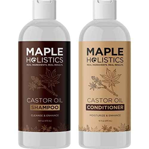 Castor Oil Shampoo and Conditioner Set - Jamaican Black Castor Oil Shampoo and Biotin Collagen Conditioner - Sulfate Free Shampoo and Conditioner for Fine Hair and Dry Scalp Care (Vanilla) -16 Fl Oz
