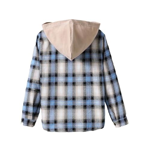 WDIRARA Boy's Plaid Button Front Long Sleeve Hooded Shirt Casual Tops