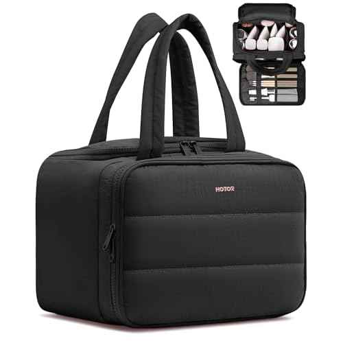 HOTOR Travel Toiletry Bag - Wide-Open Toiletry Bag for Women, Multi-Pocket Makeup Bag for Travel Essentials, Wet & Dry Separation Travel Accessories for Trip, Gym, 11.4" x 5.9" x 8.3", Black