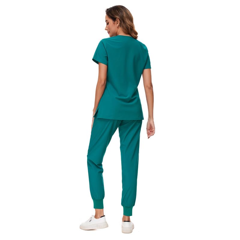 COZYFIT Scrubs for Women Set - Stretch V-Neck Scrub Top & Jogger Pant with 8 Pockets, Yoga Waistband, Anti Wrinkle, Slim Fit Women Scrubs