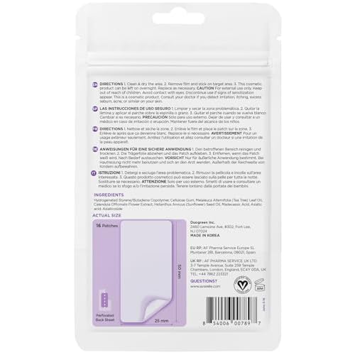AVARELLE Acne Pimple Patch FIT Absorbing Hydrocolloid Spot Treatment with Tea Tree Oil, Calendula Oil and Cica, Certified Vegan, Cruelty Free (FIT / 16 COUNT)