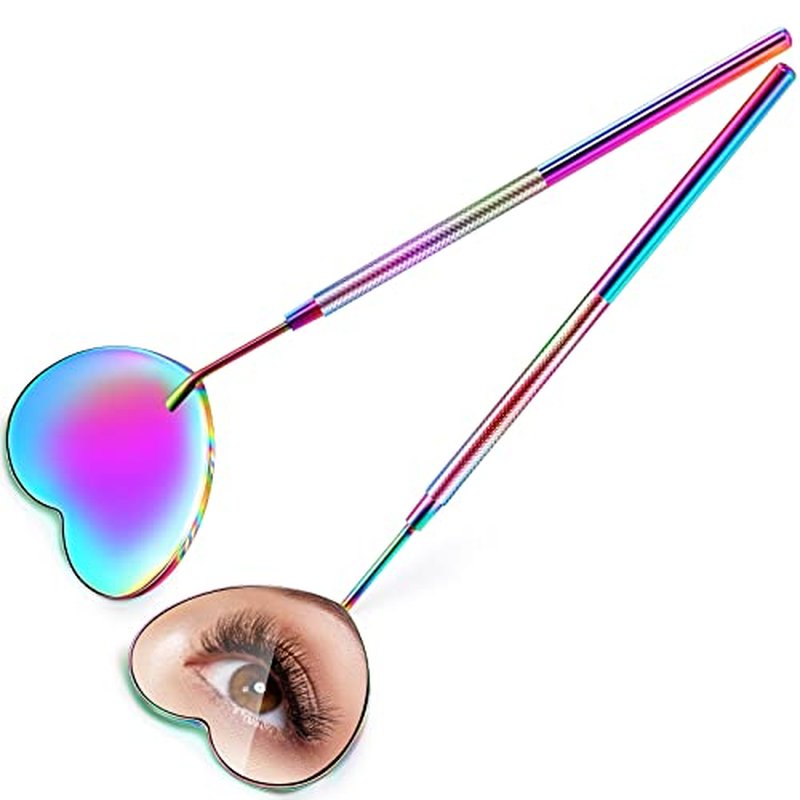 Suclain 2 Pieces Lash Extension Mirror Lash Mirror for Eyelash Extensions Lash Extensions Heart Shape Strong Stainless Steel Eyelash Mirror Rainbow Color Mirror for Makeup Lash Supplies Tools