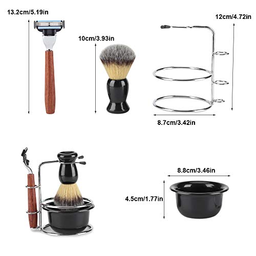 Goick Wet Shaving Kit, 4-Piece Manual Safety Razor with Badger Hair Brush, Stainless Steel Stand and Lathering Bowl Set, Premium Men's Grooming and Gift Set