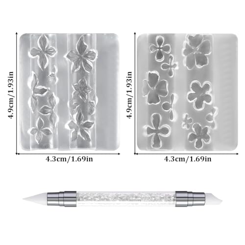 2PCS Floral Silicone Nail Art Molds with Double-Ended Sculpting Pen for 3D Nail Design